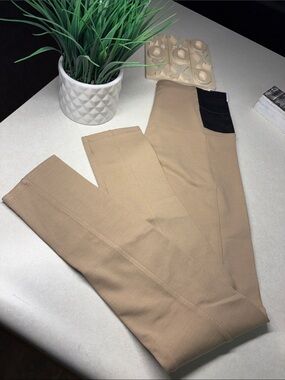 Love Tree Tan Knit Leggings with Black & Orange Logo Tag